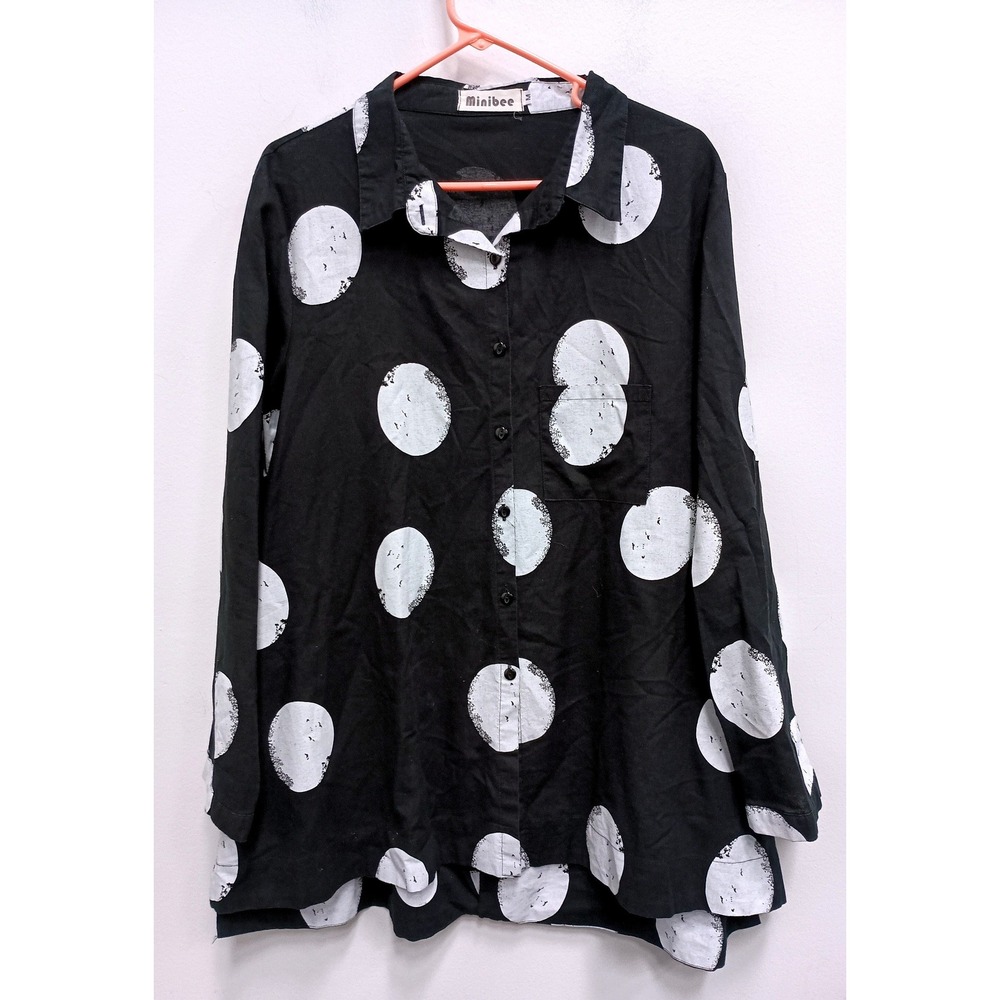 Minibee Polka Dot Tunic Top Womens Medium Black Lagenlook Wearable Art